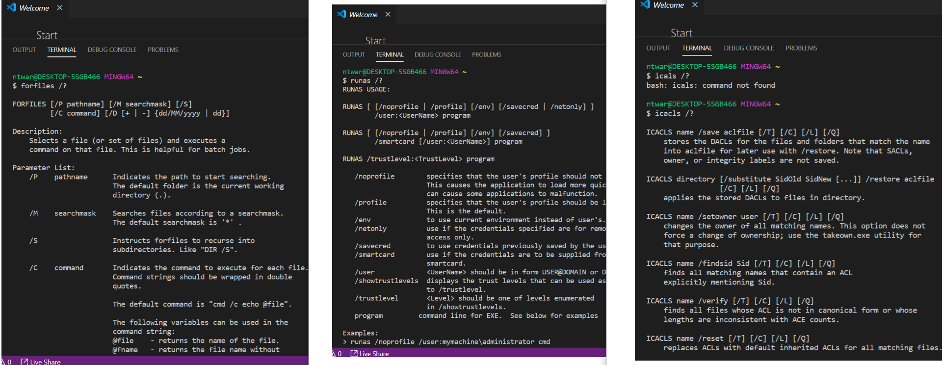 forfiles, runas, icacls forfiles, runas, icacls